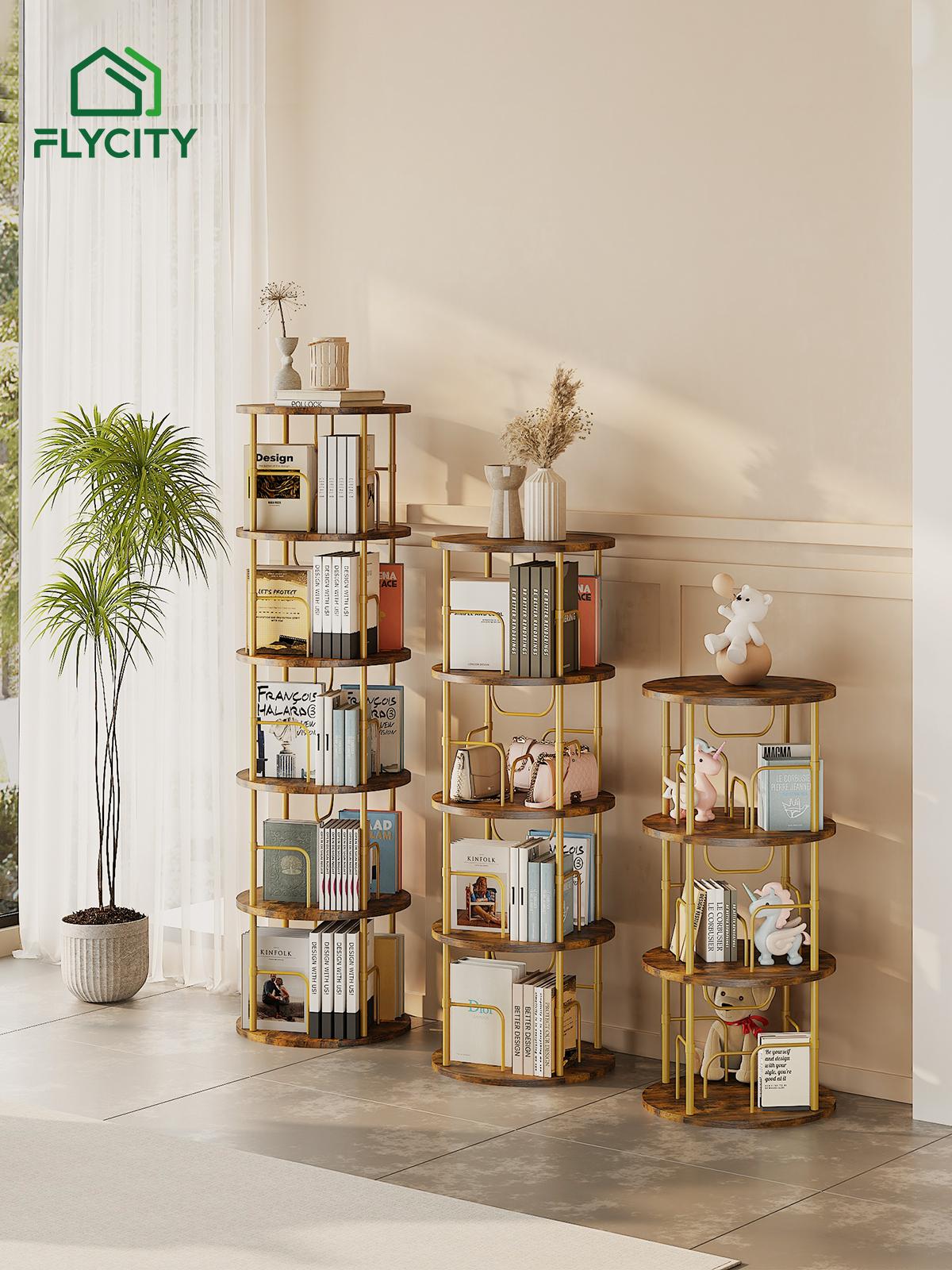 5-Tier Rotating Vertical Bookshelf — 360° Smooth Turntable, Stackable