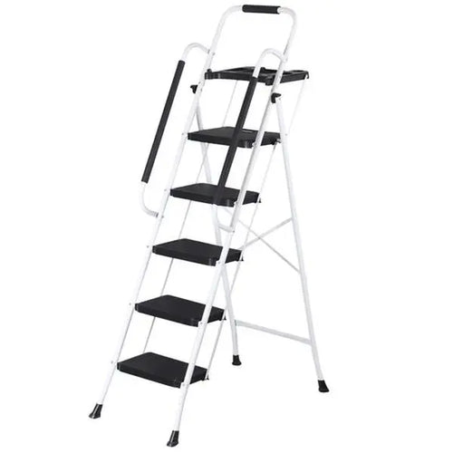 3/4/5 Step Folding Steel Ladder, Non-Slip Stool with Handrails & Tool Tray