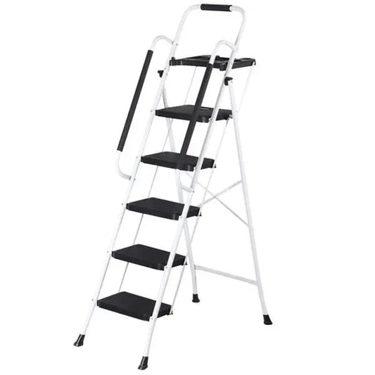 3/4/5 Step Folding Steel Ladder, Non-Slip Stool with Handrails & Tool Tray