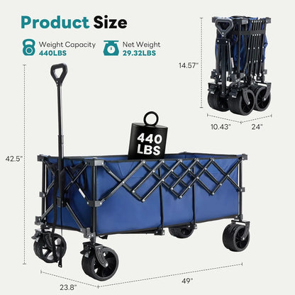 🔥🔥🔥Super Heavy‑Duty Folding Wagon, 300L Large Space 180KG Capacity Utility Cart with 7 Wheels for Camping & Gardening