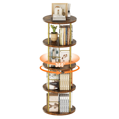 5-Tier Rotating Vertical Bookshelf — 360° Smooth Turntable, Stackable