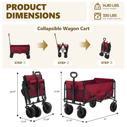 🔥🔥🔥Super Heavy‑Duty Folding Wagon, 300L Large Space 180KG Capacity Utility Cart with 7 Wheels for Camping & Gardening