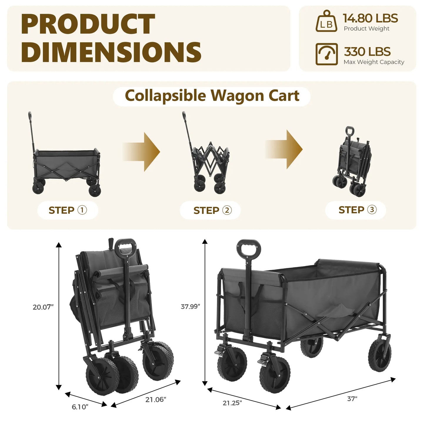 🔥🔥🔥Super Heavy‑Duty Folding Wagon, 300L Large Space 180KG Capacity Utility Cart with 7 Wheels for Camping & Gardening
