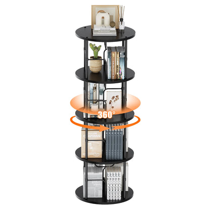 5-Tier Rotating Vertical Bookshelf — 360° Smooth Turntable, Stackable