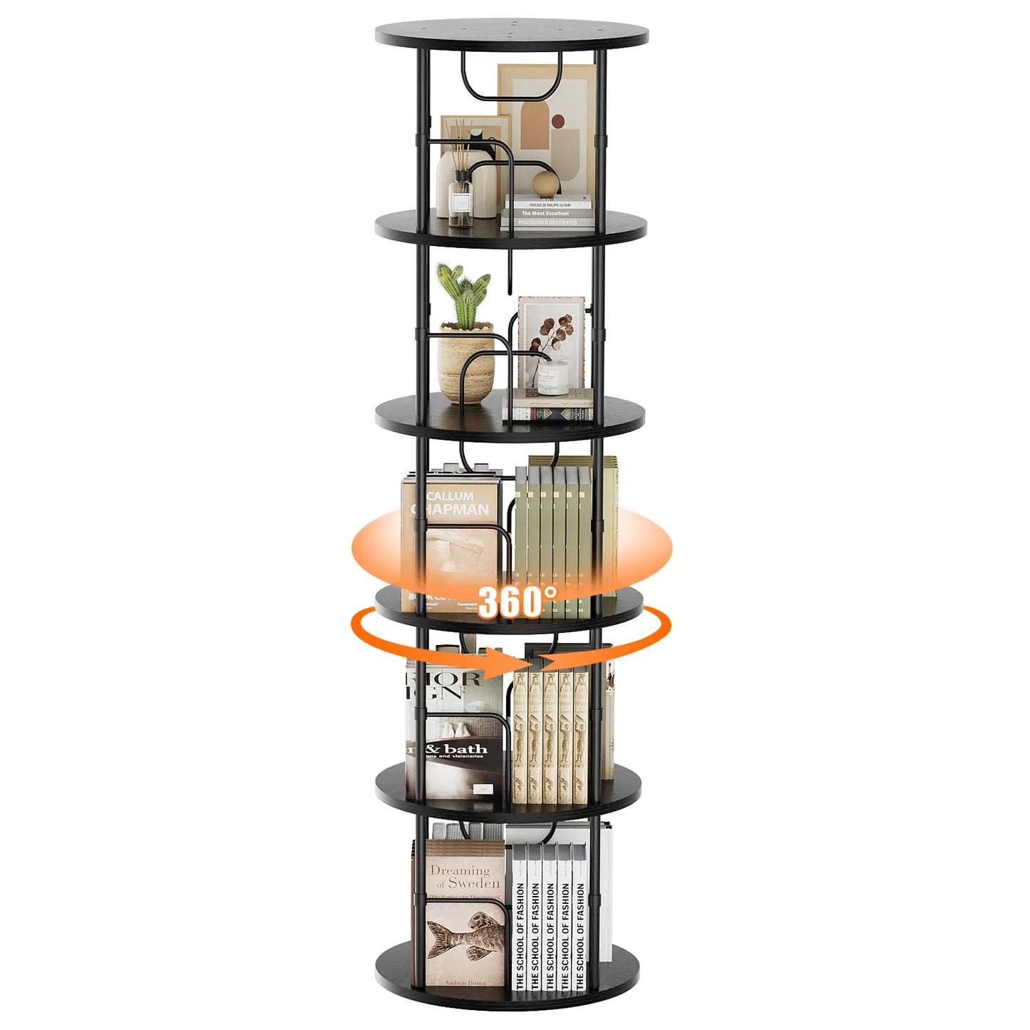5-Tier Rotating Vertical Bookshelf — 360° Smooth Turntable, Stackable