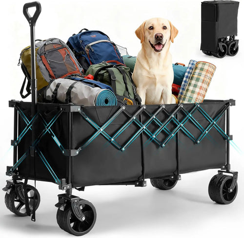 🔥🔥🔥Super Heavy‑Duty Folding Wagon, 300L Large Space 180KG Capacity Utility Cart with 7 Wheels for Camping & Gardening