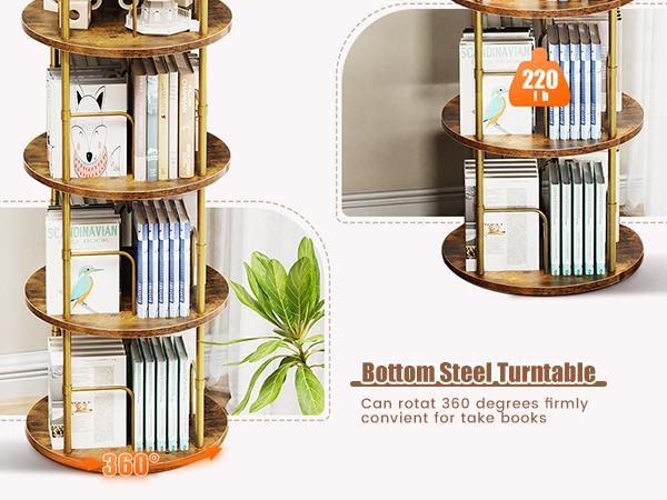 5-Tier Rotating Vertical Bookshelf — 360° Smooth Turntable, Stackable