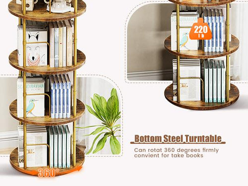 5-Tier Rotating Vertical Bookshelf — 360° Smooth Turntable, Stackable