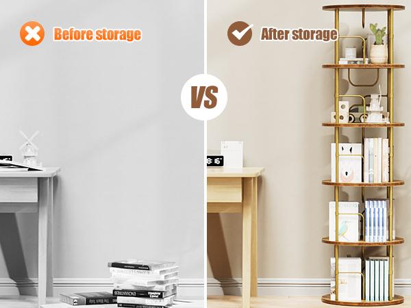5-Tier Rotating Vertical Bookshelf — 360° Smooth Turntable, Stackable