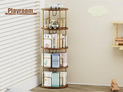 5-Tier Rotating Vertical Bookshelf — 360° Smooth Turntable, Stackable
