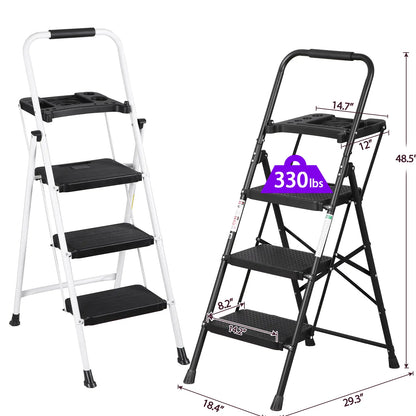 3/4/5 Step Folding Steel Ladder, Non-Slip Stool with Handrails & Tool Tray