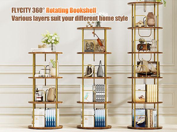 5-Tier Rotating Vertical Bookshelf — 360° Smooth Turntable, Stackable