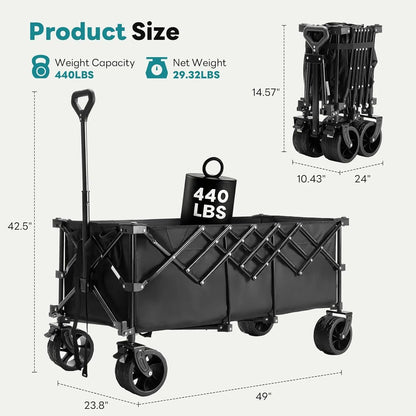 🔥🔥🔥Super Heavy‑Duty Folding Wagon, 300L Large Space 180KG Capacity Utility Cart with 7 Wheels for Camping & Gardening